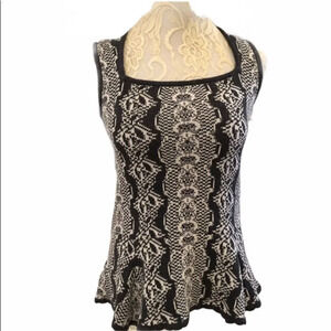 CAbi #887 Grey and Off White Peplum Knit Top